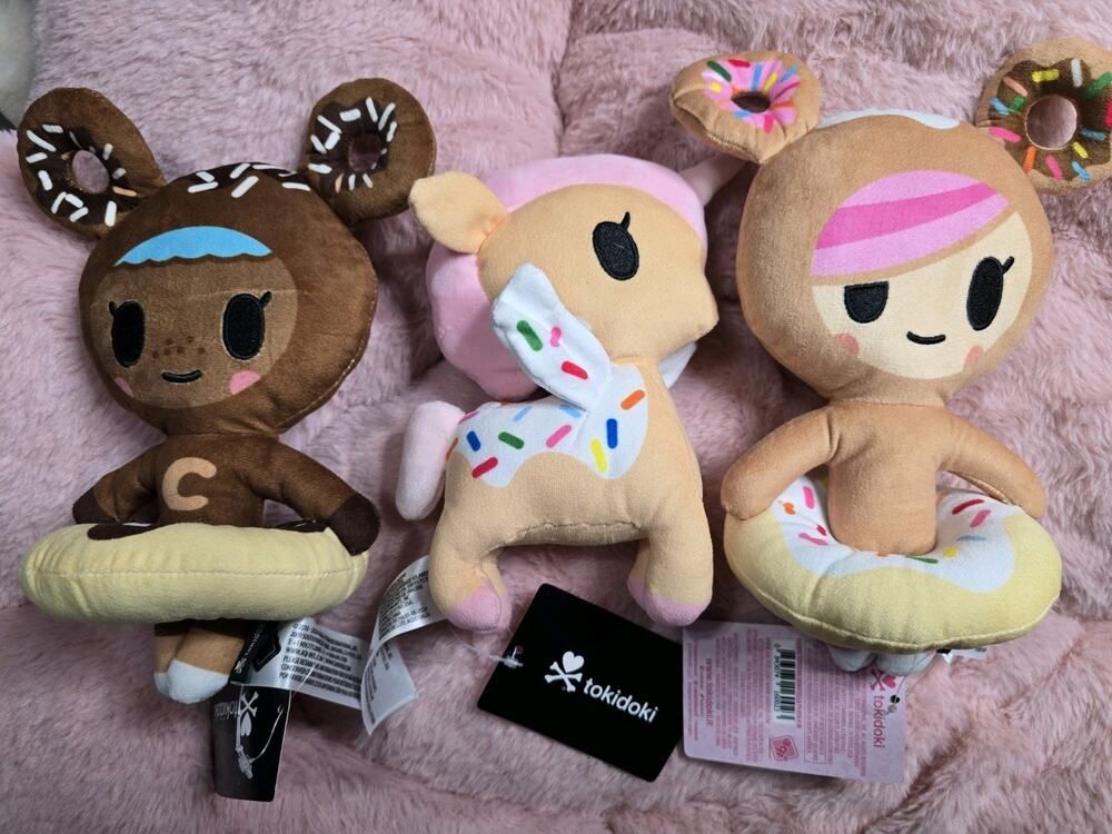 Tokidoki 3 Plushes , Donutella, Chocotella & Dolce 8 inches New With Tags